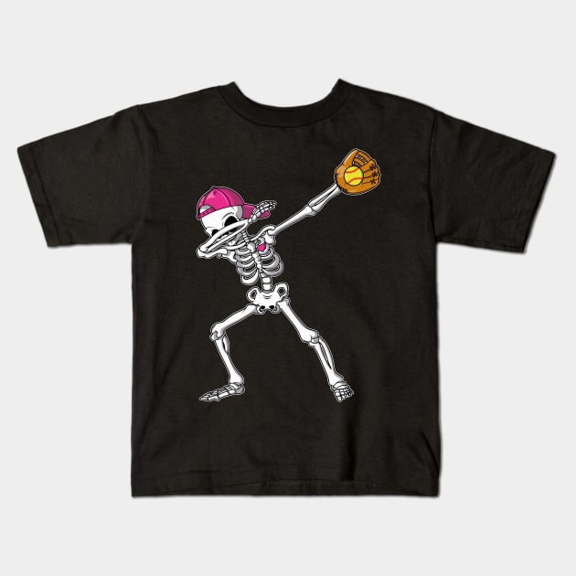 Dabbing Skeleton Softball Funny Girls Halloween Gift Kids T-Shirt by trendingoriginals